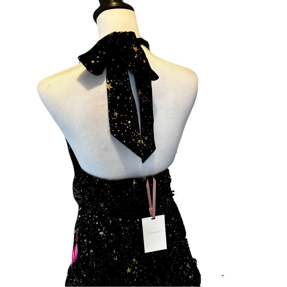 NWT Alex Marie Black and Gold Tiered Pleated Halter Maxi Dress – Size 4 - Picture 10 of 14